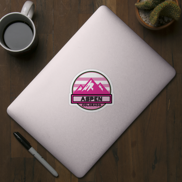 Aspen Colorado Skiing Mountains Ski Snowboarding Pink Green by heybert00